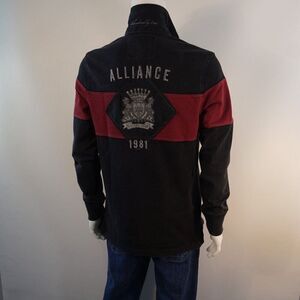 Vintage Express Alliance Mens Sz M Polo Rugby Shirt Grunge Streetwear Red Black